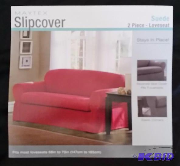 Maytex Suede 2 Piece Love seat  Slipcover. Red Fits most Love seats 58 to 73 Still in Package.