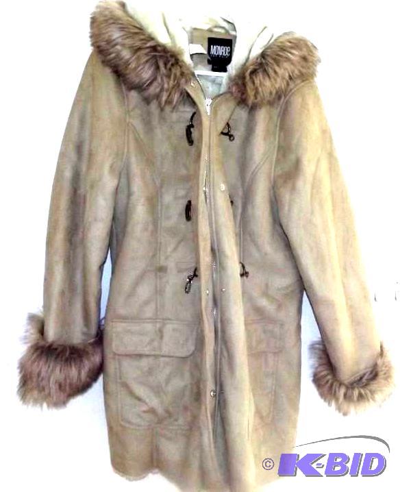 Monroe and Main faux suede tan jacket with hoodie