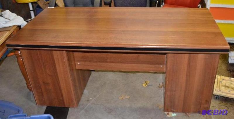 lot 175 image: Wooden Desk 31 x 65 inches and 3 chairs...