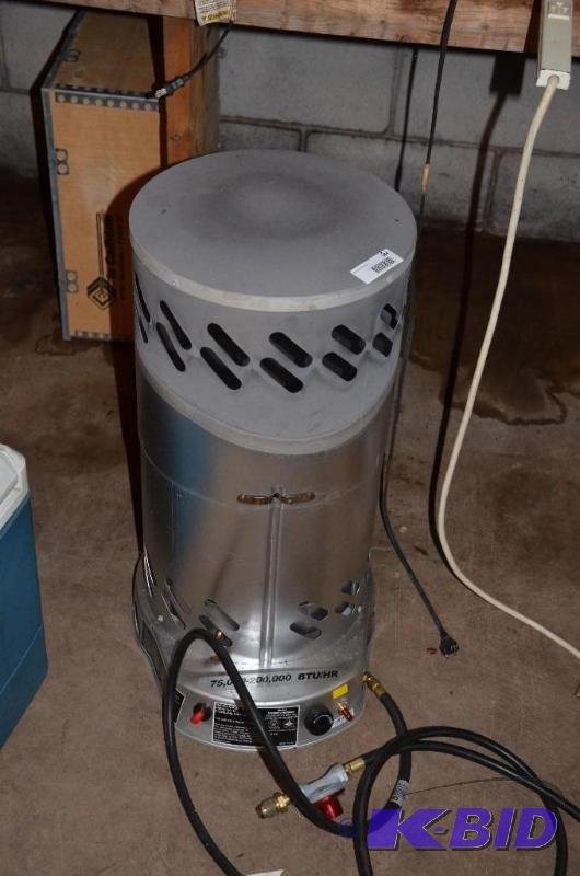 lot 184 image: Propane heater 75,000-200,000 BTUHR Model no...