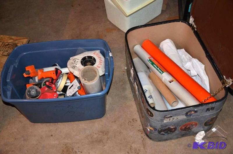 lot 197 image: 2 tubs- 1 full of tape guns & tape, 1 has...