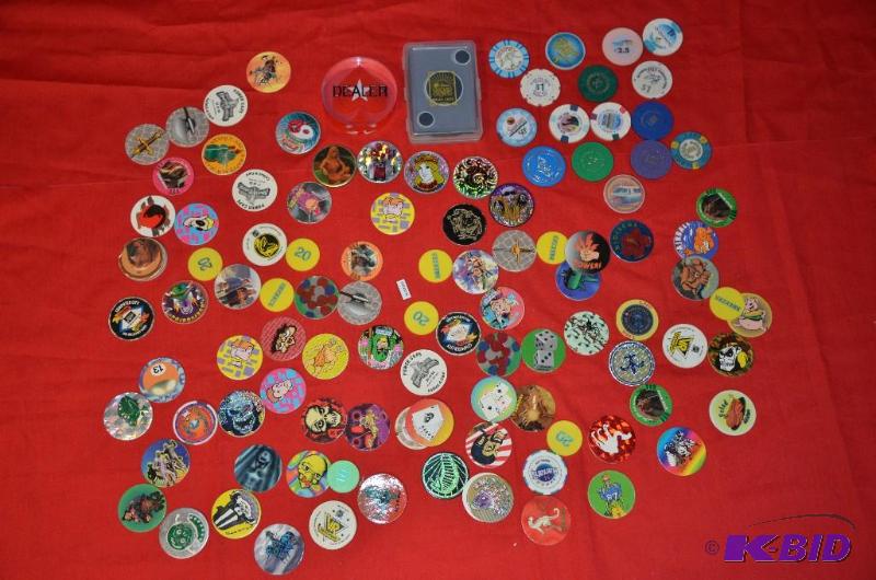 lot 24 image: Lot of casino tokens and pugs- Approximately ...