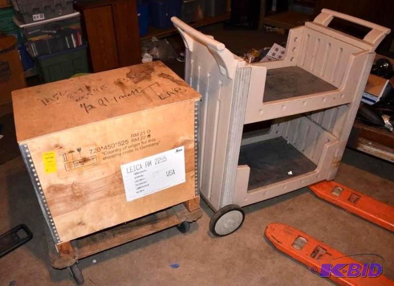 lot 249 image: 2 Tier cart on wheels with handles at both en...