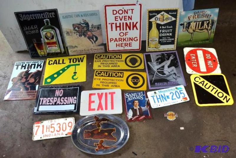 lot 72 image: Large lot of metal road signs, license plates...