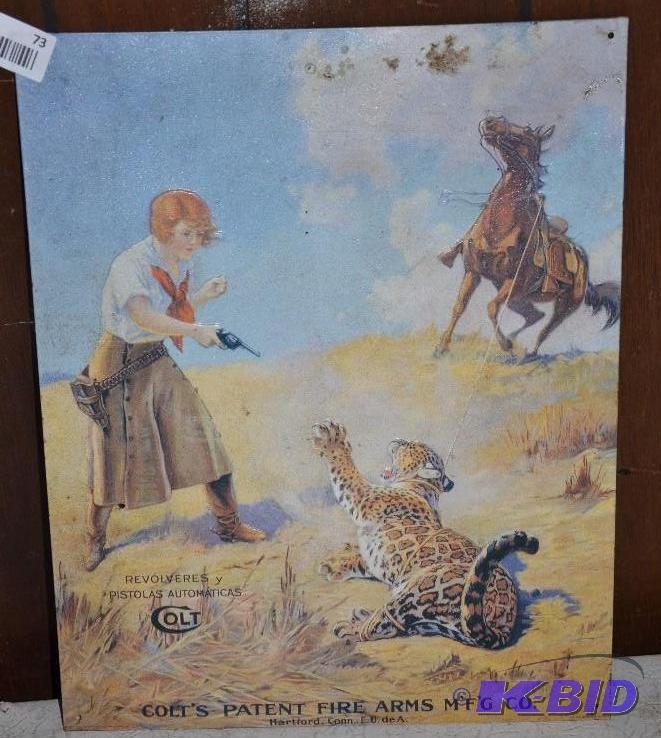 lot 73 image: Colts Patent Firearms sign approx. 13&quotx...
