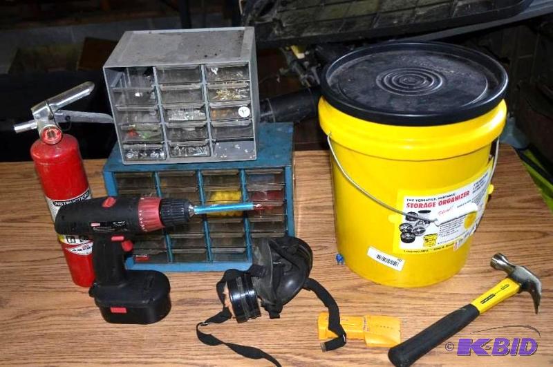 lot 90 image: Storage organizer bucket for tools and 2 tool...