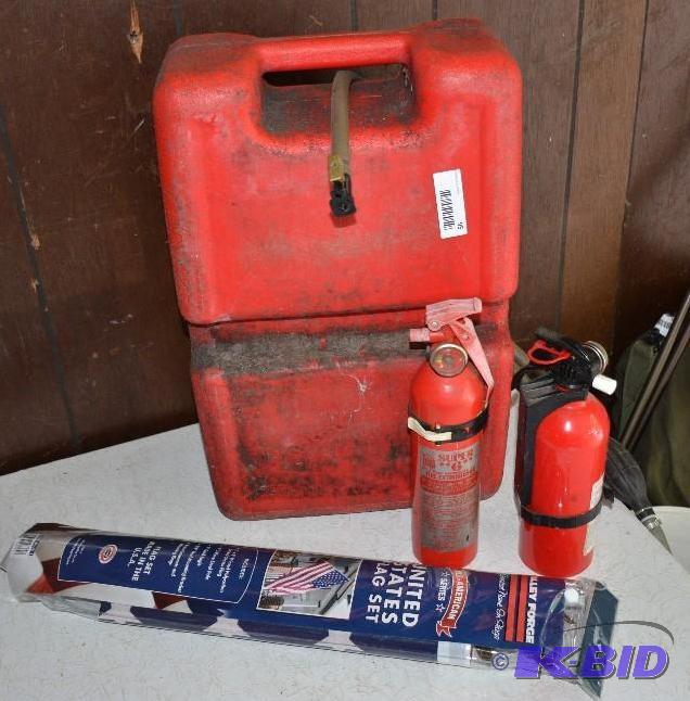 lot 95 image: Boat gas can and 2 fire extinguishers- 13&quo...