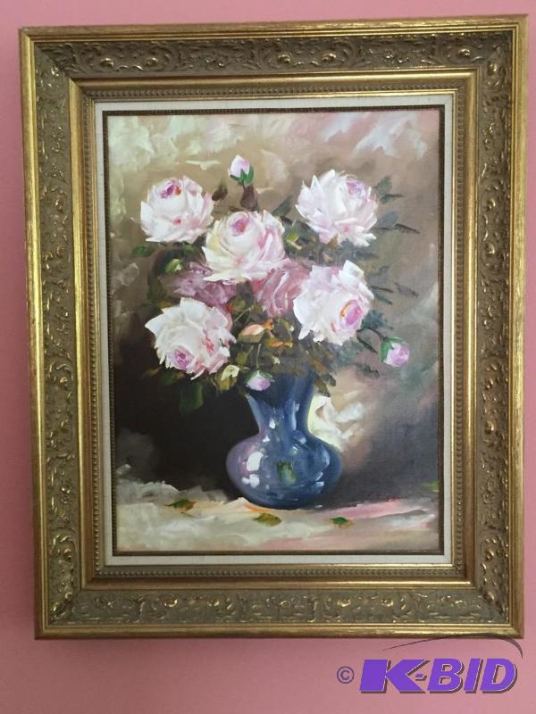 lot 106 image: Painted Pink Roses Wall Art