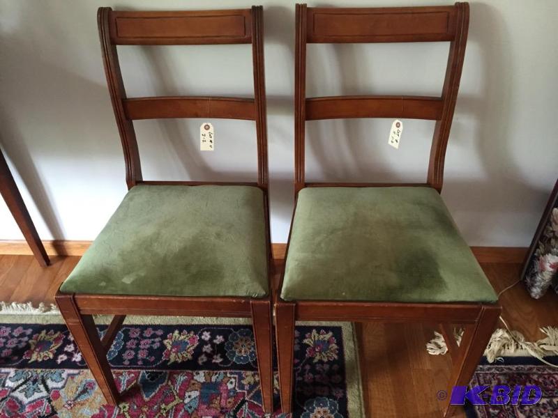 lot 11 image: Pair of Spare Dining Chairs with Green Upholstery