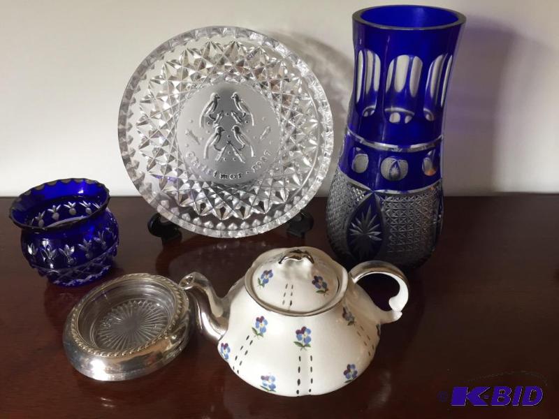 lot 113 image: Bohemian Style Cobalt Cut to Clear Vase and more