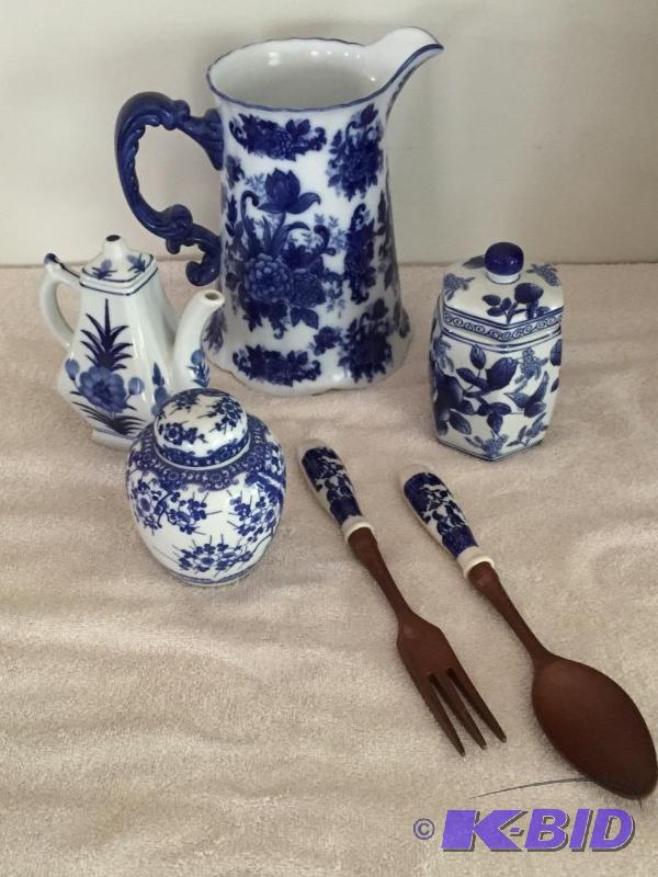 lot 133 image: Blue and White Pitcher and More