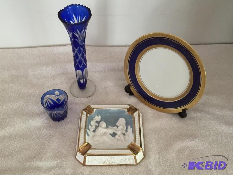 lot 134 image: Beautiful Bohemian Style Cobalt Cut to Clear Vase and More