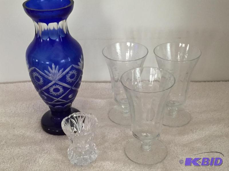 lot 135 image: Another Lovely Cobalt Cut to Clear Vase and More