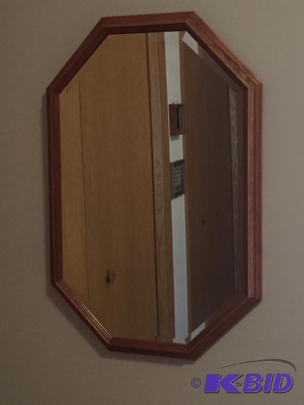 lot 152 image: Beveled Edge Mirror in Oak Frame