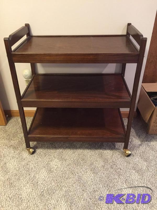 lot 160 image: Three Tiered Tea Cart and Chrome Towel Holder