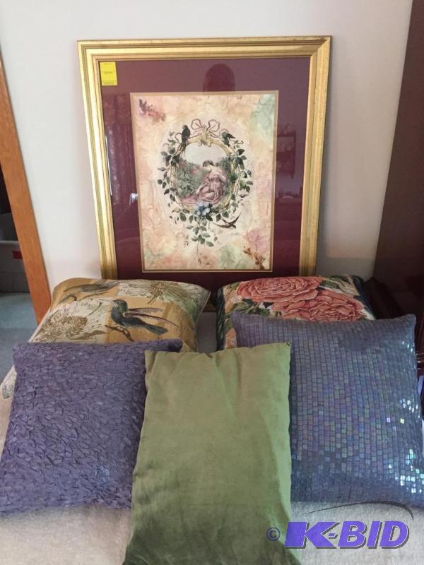 lot 177 image: Pretty Pillows and Framed Art Lot