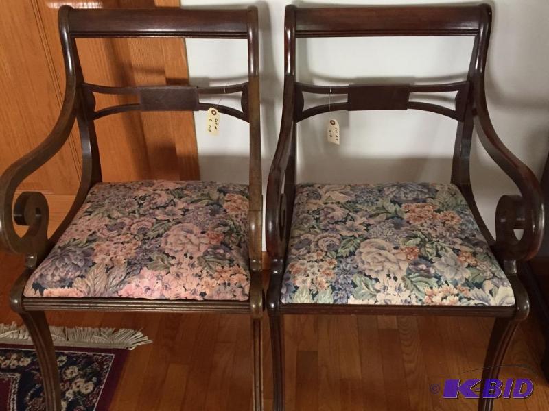 lot 2 image: Vintage Wooden Side Chairs with Floral Upholstery
