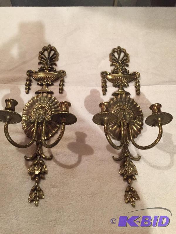 lot 231 image: Heavy Brass Candle Wall Sconces