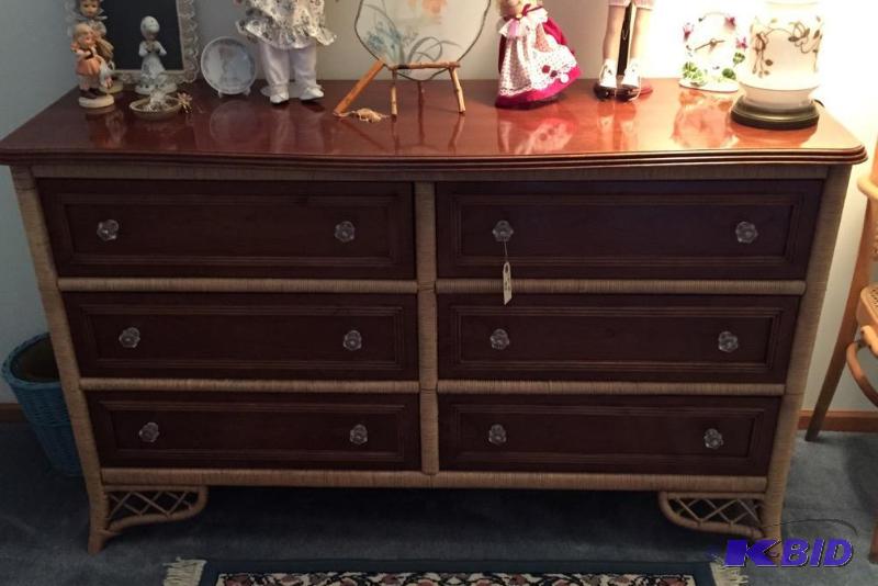 lot 37 image: Stunning Wood and Wicker Six Drawer Dresser