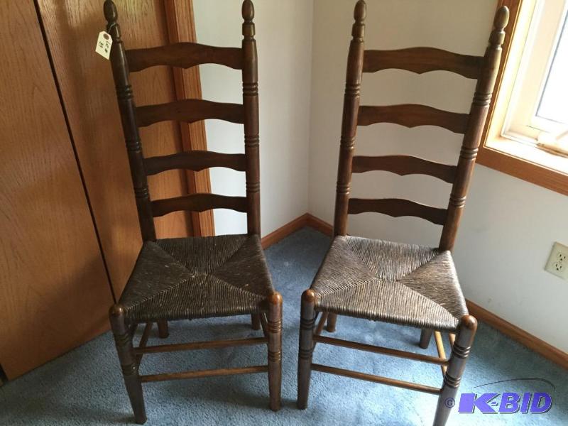 lot 39 image: Pair Vintage Ladder Back with Cane Seats