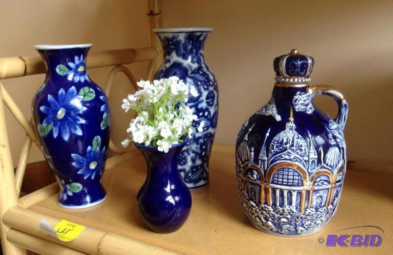 lot 56 image: Cobalt Blue Collection of Vases and Decanter (musical)