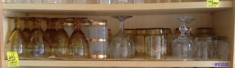 lot 65 image: Shelf of Mostly Amber Drinkware