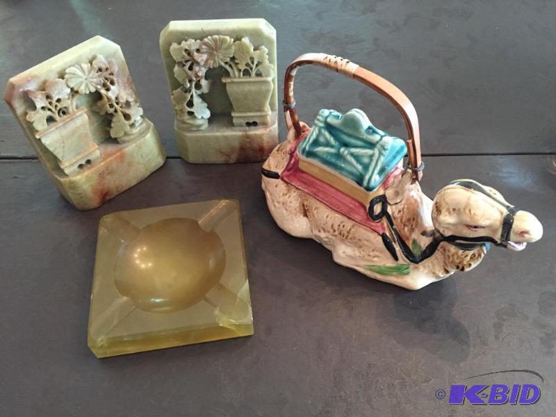 lot 85 image: Camel Teapot and Carved Soapstone Bookends and more