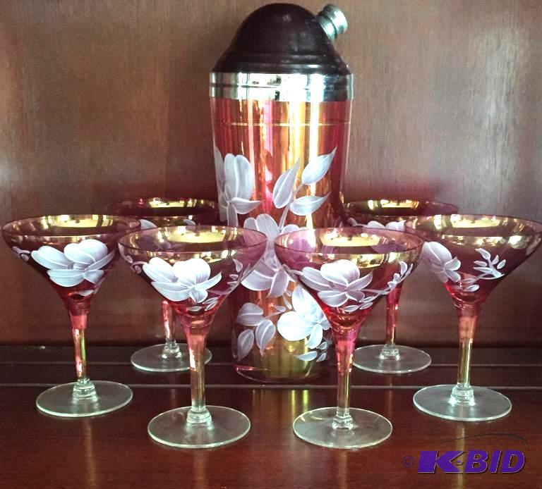 lot 93 image: Fancy Hand Enameled Martini Set