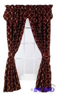 hfi. Cranberry and Gold embroidered 2 Curtain Panels.  52 x 108 Each Panel.