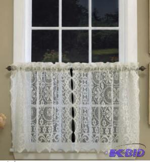 Hopewell Rod-Pocket Pair Window Tiers.  White Lace58 x 24
