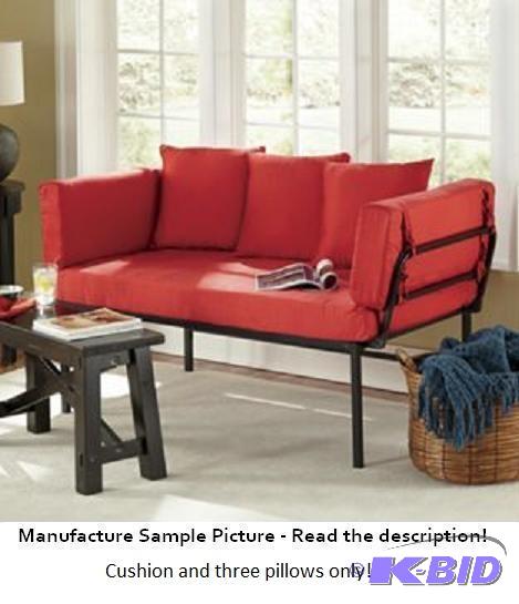 Red Cushion and Three Pillows - Pillows have ...