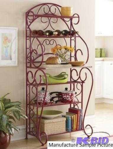 Red Scrolled Metal Bakers Rack - Red Bakers ...