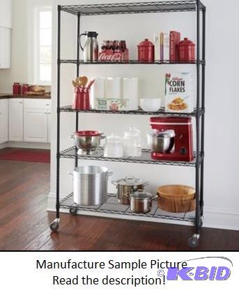 Wide Five Tier Metal Rolling Rack - Black -&n...