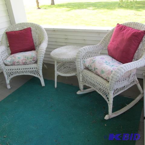 Wicker Rocker, Chair, Table