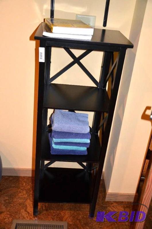 lot 101 image: Black 4 tier shelf, contents not included. me...