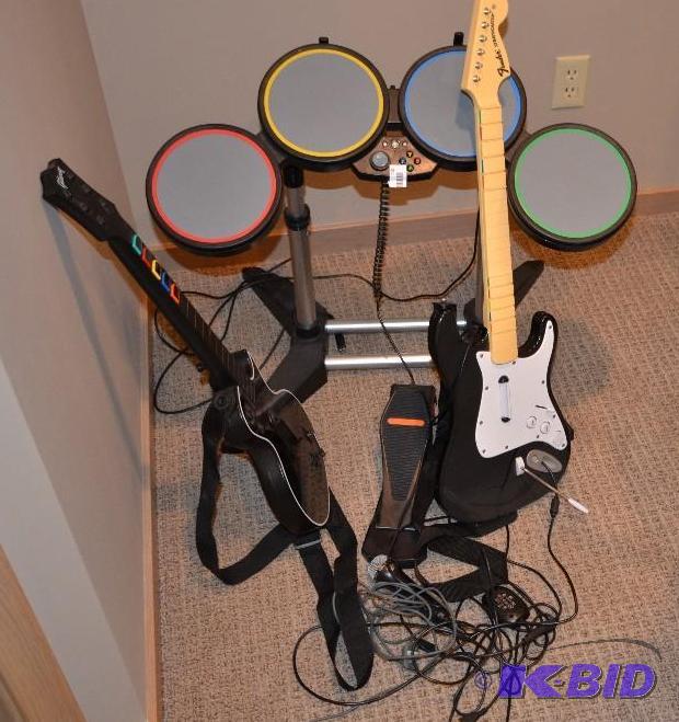 lot 110 image: Xbox Drum Set Red Octane Xbox wireless guita...