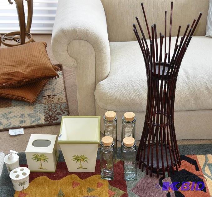 lot 140 image: Bathroom decor. the tall wood item is 34"...