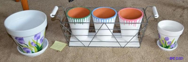 lot 157 image: Hand painted flower pot set, the largest pot ...