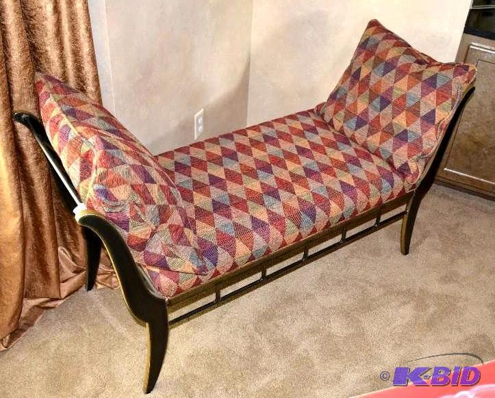 lot 30 image: Sitting bench, upholstered, with 2 pillows, m...