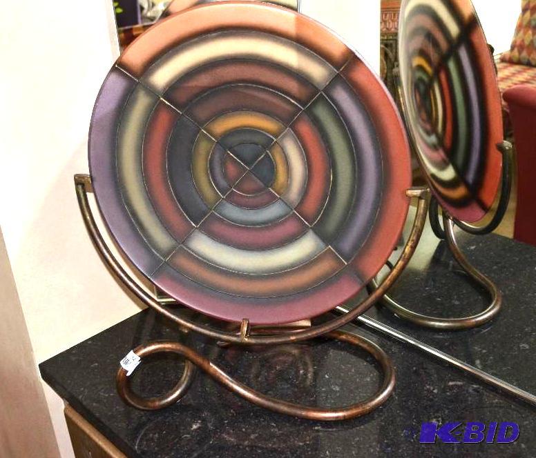 lot 32 image: Multi-colored modern decorator plate on tubul...