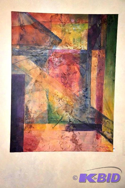 lot 34 image: Signed Mary Ann Morgan Abstract Acrylic on Ca...