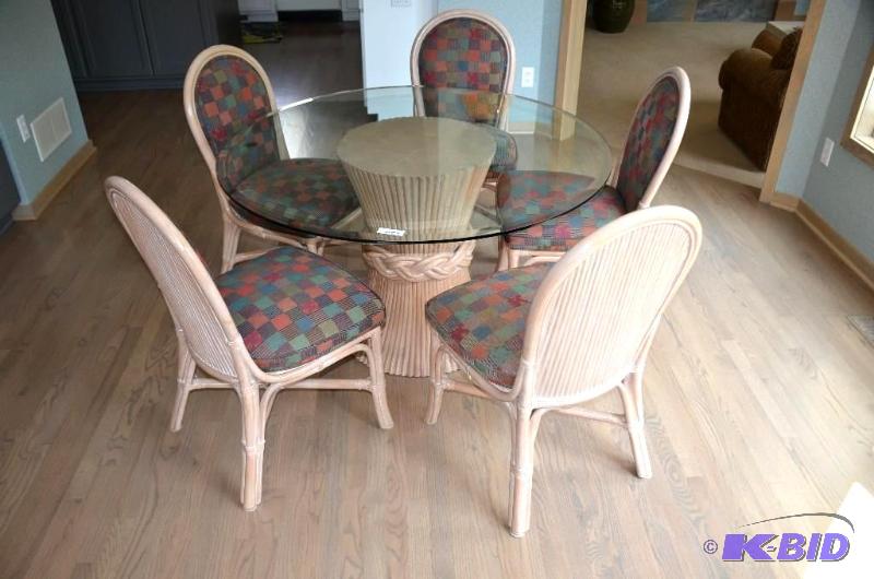 lot 41 image: McGuire Glass Top Dining Table with Wheat She...