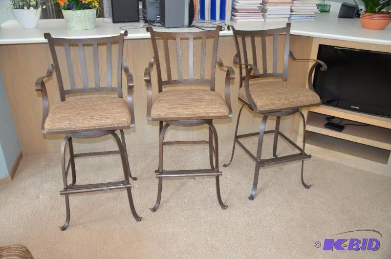 lot 43 image: 3 high top bar stools approx 46 inches tall. ...