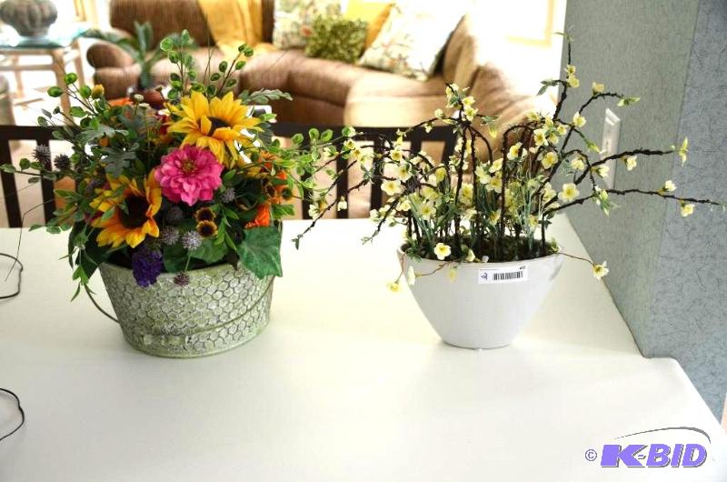 lot 49 image: 2 Floral Arrangements, 1 in white pot vase, 1...
