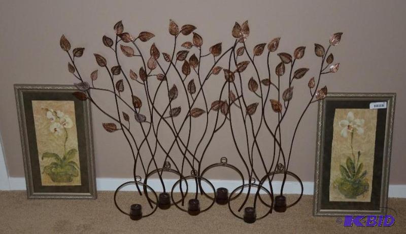 lot 57 image: Modernistic Metal wall art with candles, Bota...