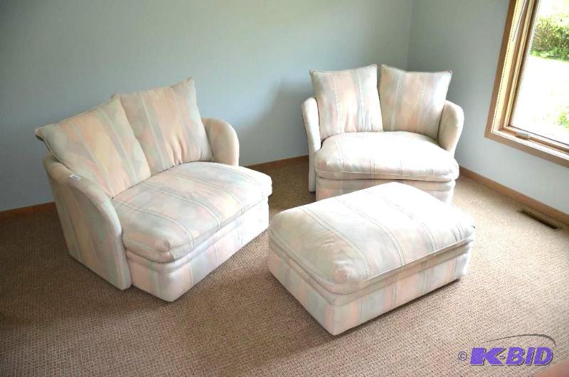 lot 63 image: Upholstered His and Hers Chairs measures appr...