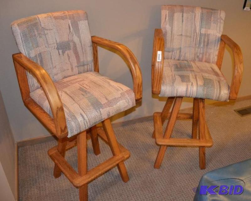lot 82 image: 2 Swivel high bar stools, upholstered with ar...