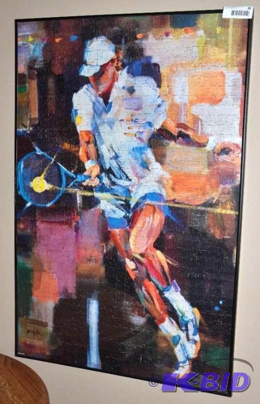 lot 89 image: Terry Rose Puzzle, framed, tennis, measures 2...
