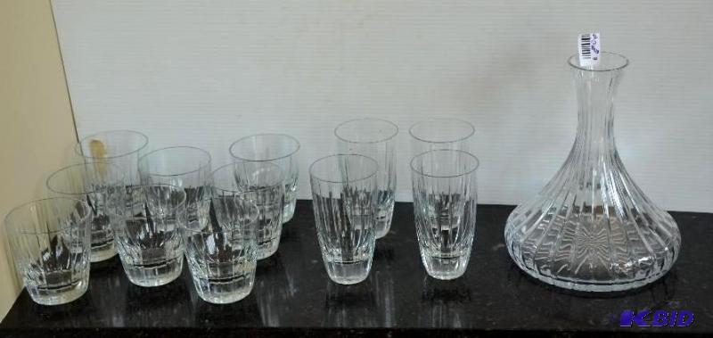 lot 9 image: 12 Fluted Glasses and 1 Decanter 10 inches ta...