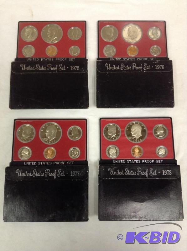 4 US Coin Proof Sets - 1975, 1976, 1977 & 1978